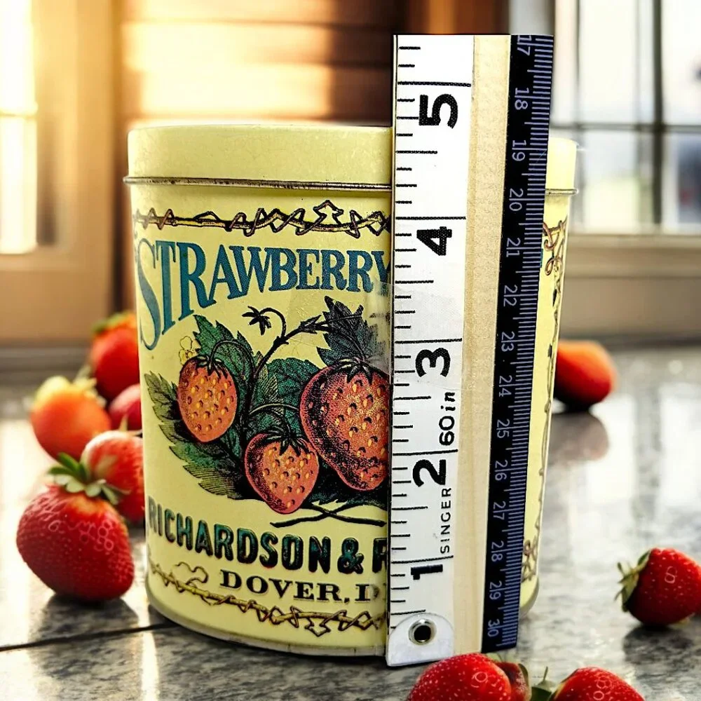 Vintage Strawberry Treat Tin – Retro Yellow Advertising Canister by Richardson &